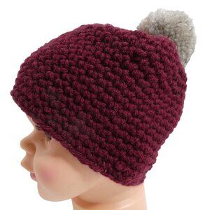 Maroon Beanie Toddler Handmade Crochet Hand Knit Pom Cap Warm Hat Boy Girl NWT